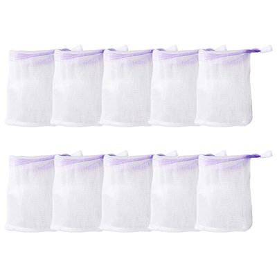 10 Pcs Foaming Mesh Bag, Portable Face Cleansing Foaming Nets Hangable Mesh Soap Pouch, Bubble Foam Double Layer Net with Drawstring