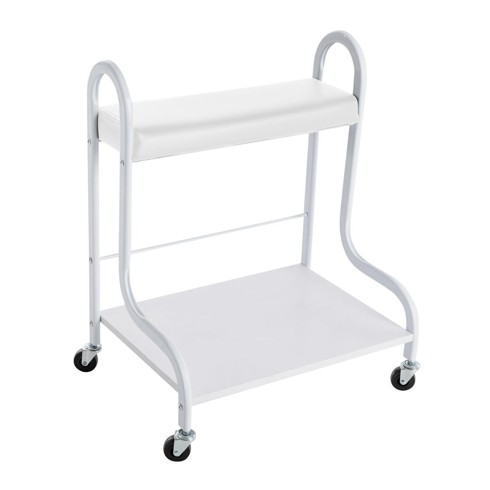 BANLICALI Foot Bath Spa Portable Trolley Cart with Wheels & Storage Rack, 220.46lbs Load Footrest Stand Cart for Foot Rest Pedicure Manicure Funiture Massage Table Salon Supplies White