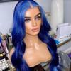 13x4 Body Wave Blue Colored Lace Front Wigs Human Hair Transparent Lace Frontal Wigs Pre Plucked with Baby Hair Glueless Blue Human Hair Wig for Women (13x4 lace front wig, 24 inch) view 3