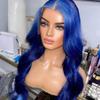 13x4 Body Wave Blue Colored Lace Front Wigs Human Hair Transparent Lace Frontal Wigs Pre Plucked with Baby Hair Glueless Blue Human Hair Wig for Women (13x4 lace front wig, 24 inch) view 4