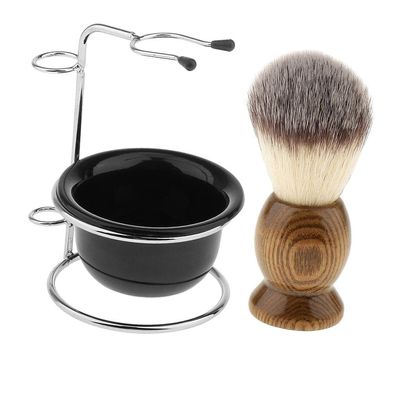 NinthAvenue Basics Premium Wooden Shaving Brush Set with Stainless Steel Holder