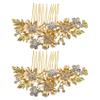 Baglaum 2X Wedding Bridal Hair Combs Vintage Imitation Crystal Hairpins Prom Jewelry Flower Pattern Hair Accessories Women Gold