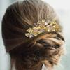 Baglaum 2X Wedding Bridal Hair Combs Vintage Imitation Crystal Hairpins Prom Jewelry Flower Pattern Hair Accessories Women Gold view 3