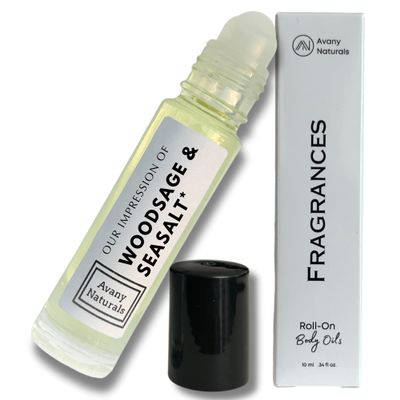 Avany Naturals Wood Sage & Sea Salt - Scented Body Oils for Women - Roll On Fragrance Samples, Small Travel Size Perfume, Purse Accessories