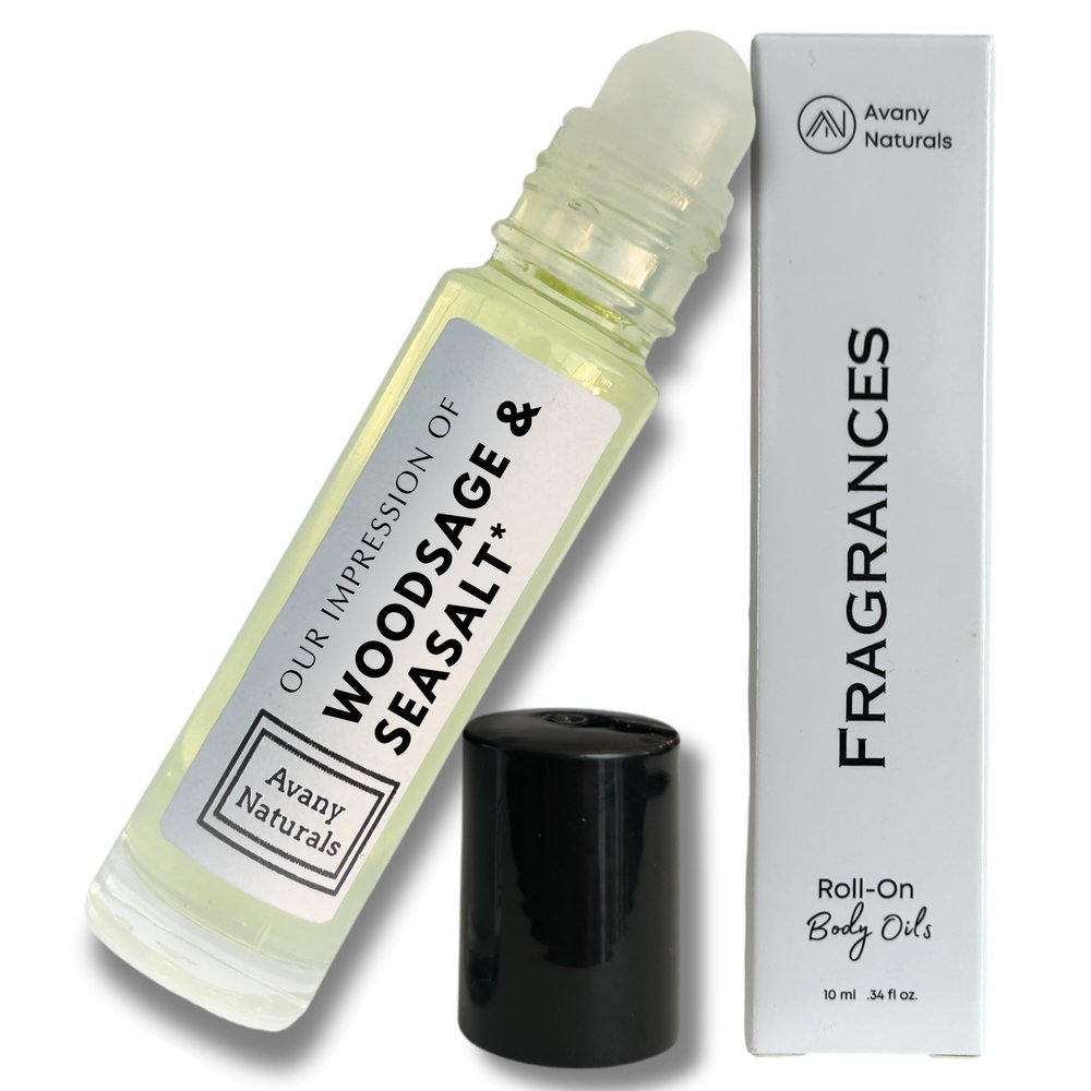 Avany Naturals Wood Sage & Sea Salt - Scented Body Oils for Women - Roll On Fragrance Samples, Small Travel Size Perfume, Purse Accessories