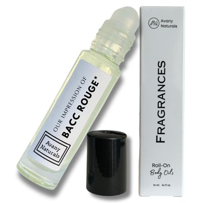 Avany Naturals Scented Body Oils for Women - Roll On Fragrance Samples, Small Travel Size Perfume, Purse Accessories (BaccaratRouge Inspired)