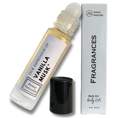 Avany Naturals Scented Body Oils for Women - Roll On Fragrance Samples, Small Travel Size Perfume, Purse Accessories (Vanilla Musk)