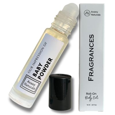 Avany Naturals Baby Powder Oil - Scented Body Oils for Women - Roll On Fragrance Samples, Small Travel Size Perfume, Purse Accessories (Baby Powder)