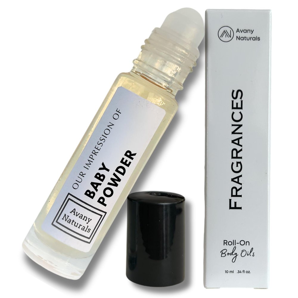 Avany Naturals Baby Powder Oil - Scented Body Oils for Women - Roll On Fragrance Samples, Small Travel Size Perfume, Purse Accessories (Baby Powder)