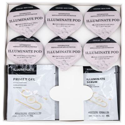 Illuminate Pods - Oxygen Facial CO2 Therapy, Home Facial, 6 Pods + 6 Primer Gel + 6 Serum After Treatment (New Formula Less Foam)