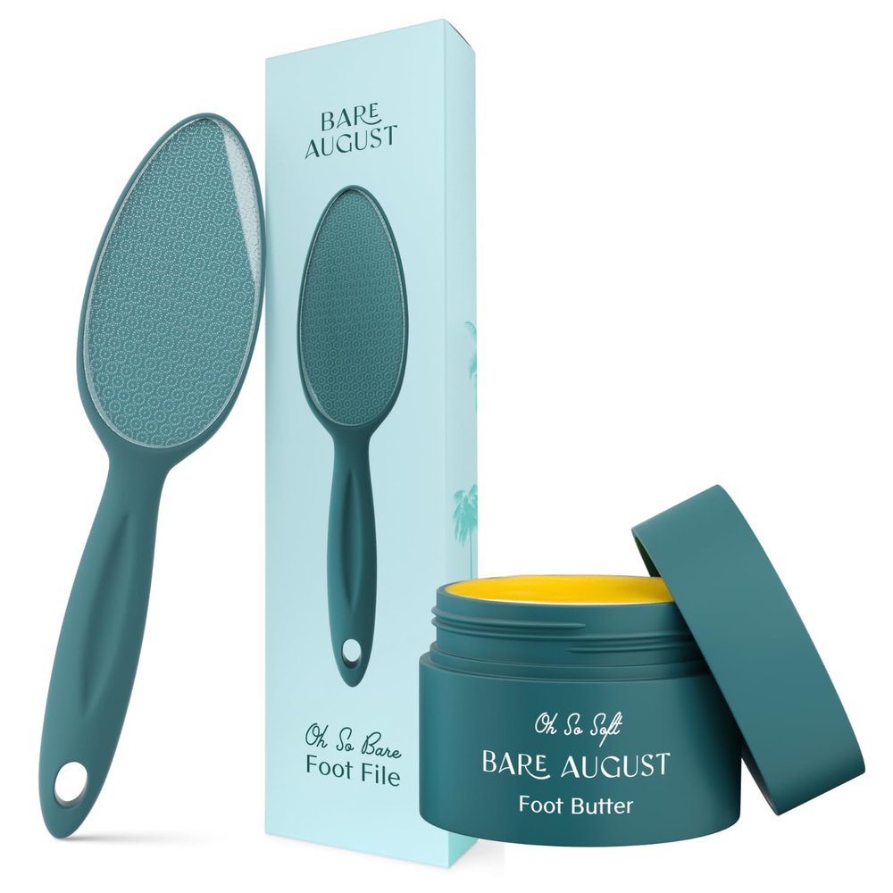 Bare August Glass Foot File & Foot Cream Bundle for Dry, Cracked Heels & Feet