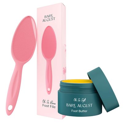Bare August Glass Foot File & Foot Cream Bundle for Dry, Cracked Heels & Feet
