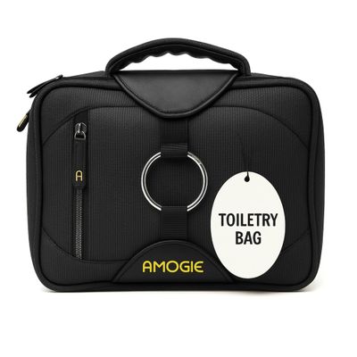 Toiletry Travel Kit for Men  Hanging Shaving Bag with Compartments | Toiletry Kit for Facial Grooming & Hygiene | Ideal for Business Trips, Hotels & Gyms | Water-Resistant Oyster Shell Fabric, Black