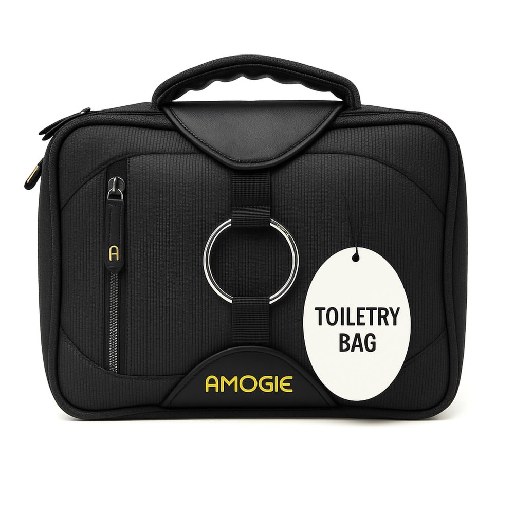 Toiletry Travel Kit for Men  Hanging Shaving Bag with Compartments | Toiletry Kit for Facial Grooming & Hygiene | Ideal for Business Trips, Hotels & Gyms | Water-Resistant Oyster Shell Fabric, Black