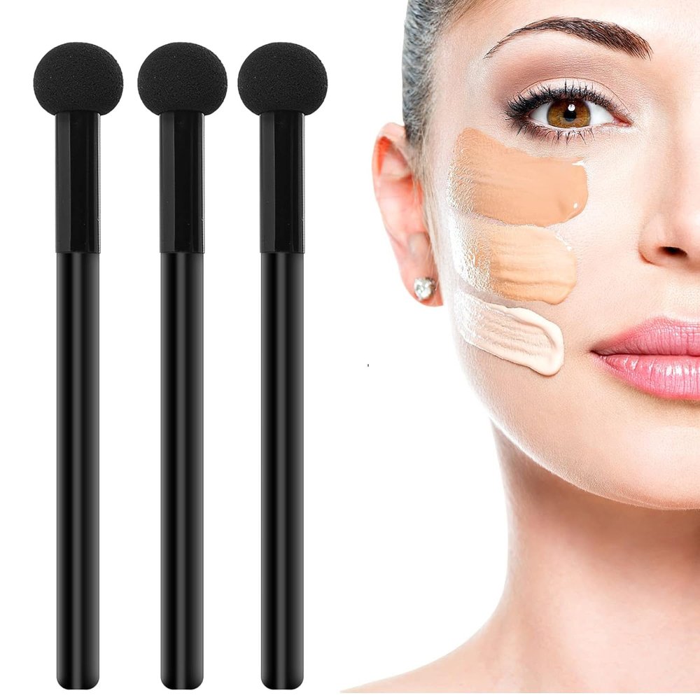 AKOAK 3 Pcs Foundation Sponge Brush, Sponge Applicator Concealer Brush, Sponge Makeup Brush with Handle, for Concealer, Eye Makeup, Eyeshadow, Professional Tools for Female Girls (Black)
