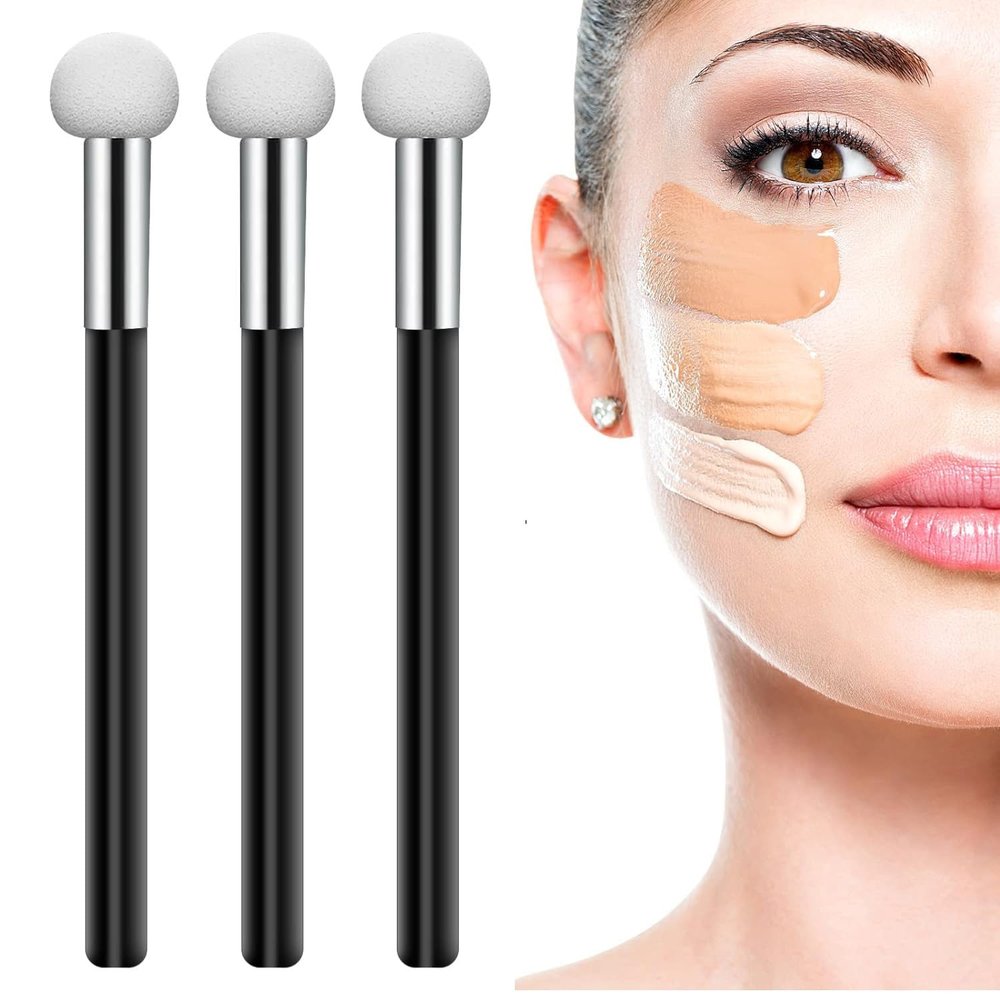 AKOAK 3 Pcs Foundation Sponge Brush, Sponge Applicator Concealer Brush, Sponge Makeup Brush with Handle, for Concealer, Eye Makeup, Eyeshadow, Professional Tools for Female Girls (White)