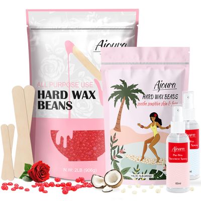 Ajoura 1 lb cream hard wax beads+ 2 lb rose hard wax beans for hair removal Refill Bag for Brazilian Bikini, Face, Eyebrows, Underarms, Arms, Chest, Back, Legs, Women Men