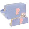Sernaxi Personalized Initial Makeup Bag Trendy Stuff Corduroy Cosmetic Bag Travel Toiletry Bag, Valentines Day Gift Makeup Organizer Case & Makeup Pouch for Women Teen Girls Mom Girlfriend Wife view 1