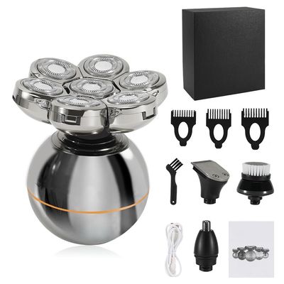 Head Shavers for Bald Men, 4 in 1 Rechargeable 7D Floating Cutter Head Electric Shaver/Bald Machine Men's Body Trimmer Facial Electric Razor Balde Shaving (Color : Silver-4in1-Box)