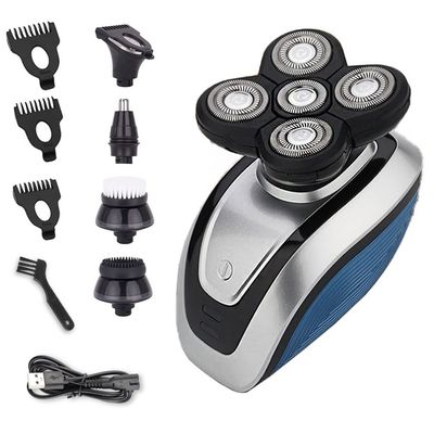 WTCBQC Head Shavers for Bald Men, 5 in 1 Men's Electric Shaver 4D Waterproof Shaver USB Rechargeable Bald Rotate Portable Hair Trimmer Five Heads, Blue-set