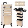 CHUANGJIN Professional Rolling Makeup Case with Wheels, 5-in-1 Makeup Train Case, Cosmetic Makeup Trolley Cart Travel Cosmetology Case On Wheels with Key for Hairstylists, Nail Tech (Gold Crystal) view 1