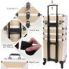 CHUANGJIN Professional Rolling Makeup Case with Wheels, 5-in-1 Makeup Train Case, Cosmetic Makeup Trolley Cart Travel Cosmetology Case On Wheels with Key for Hairstylists, Nail Tech (Gold Crystal) view 3