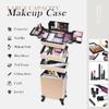 CHUANGJIN Professional Rolling Makeup Case with Wheels, 5-in-1 Makeup Train Case, Cosmetic Makeup Trolley Cart Travel Cosmetology Case On Wheels with Key for Hairstylists, Nail Tech (Gold Crystal) view 4