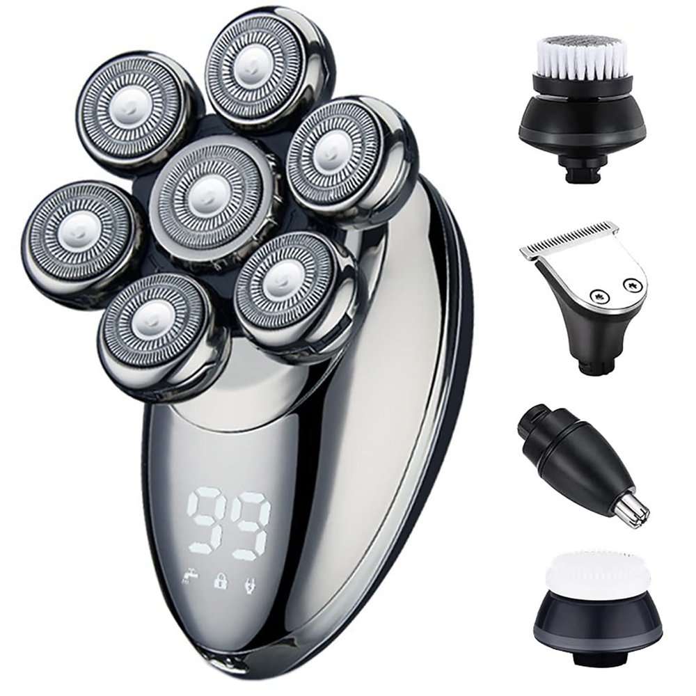 WTCBQC Head Shavers for Bald Men, 5 in 1 Electric Shaver for Men 7D Floating Cutter Head USB Rechargeable Rotary Shaver Smart Multifunctional Grooming Kit
