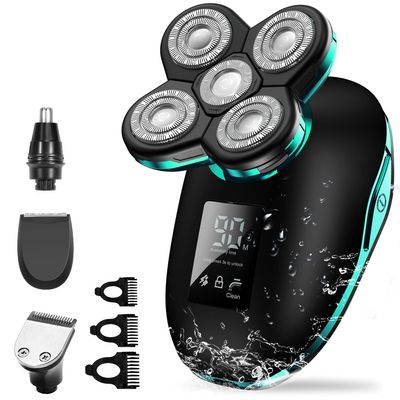 Head Shavers for Bald Men, 5in1 Digital Display Wet Dry Electric Shaver Men Bald Shaving Machine Beard Hair Trimmer Body Facial Electric Razor Rechargeable (Color : OneColor)