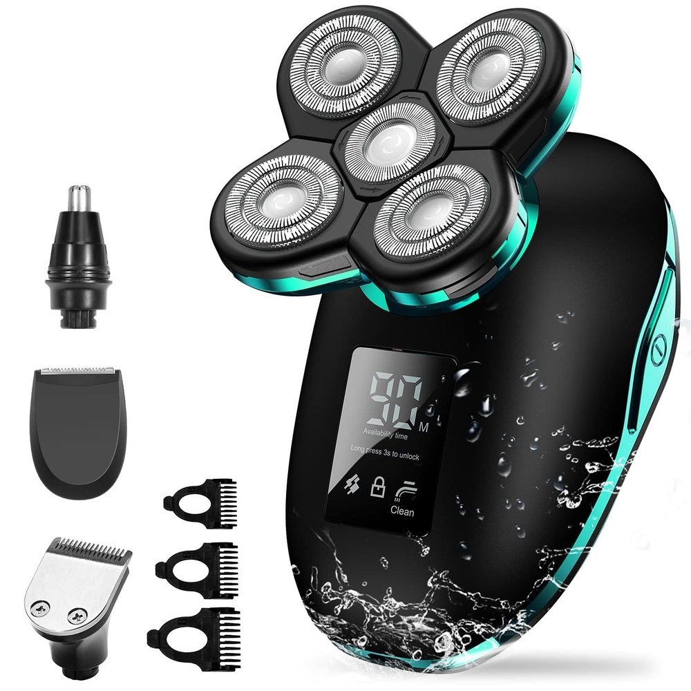 Head Shavers for Bald Men, 5in1 Digital Display Wet Dry Electric Shaver Men Bald Shaving Machine Beard Hair Trimmer Body Facial Electric Razor Rechargeable (Color : OneColor)