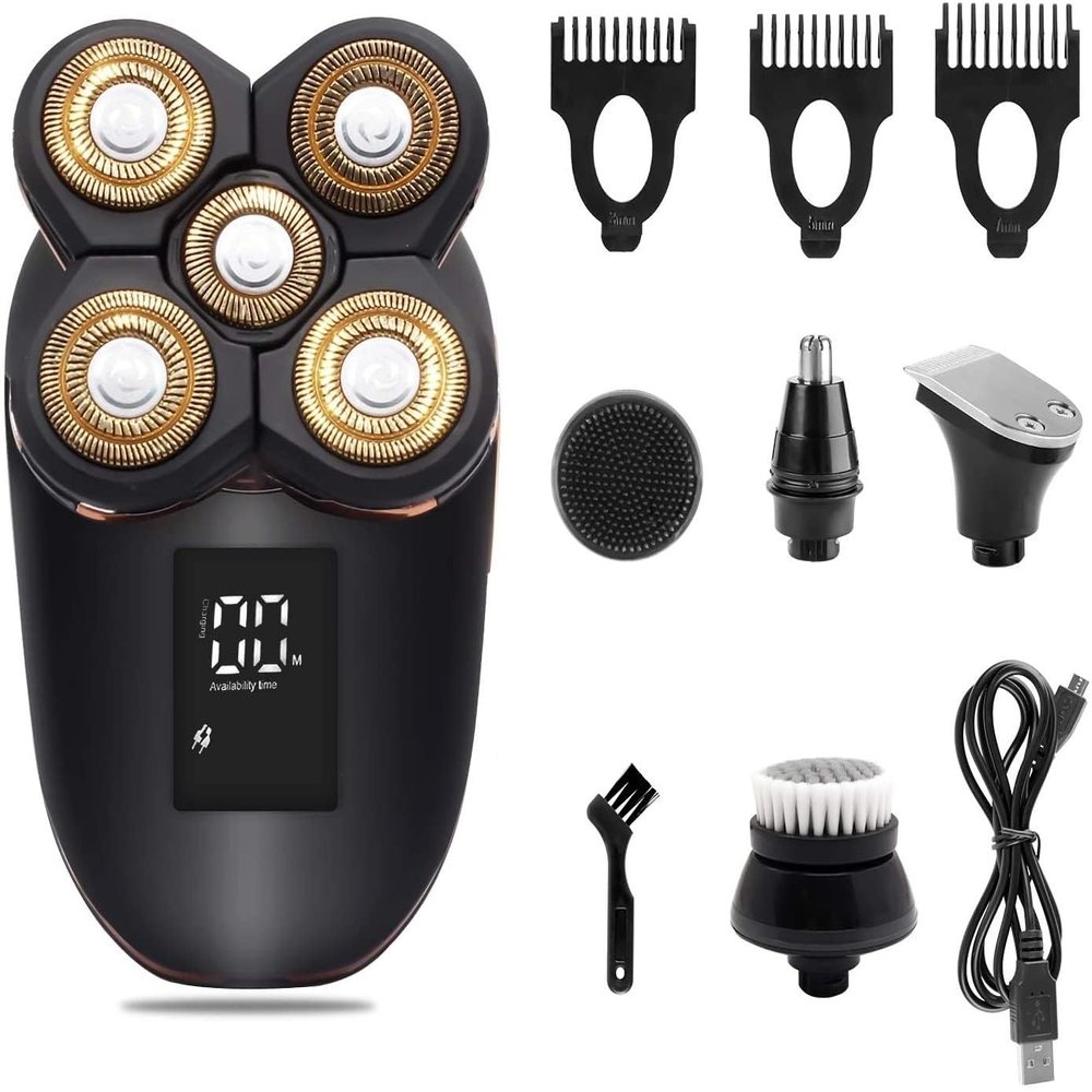 Head Shavers for Bald Men, Multifunctional Electric Shaver Grooming Kit for Men 5 in 1 Waterproof Electric Razor Bald Head Shaver 4D Floating Hair Clipper