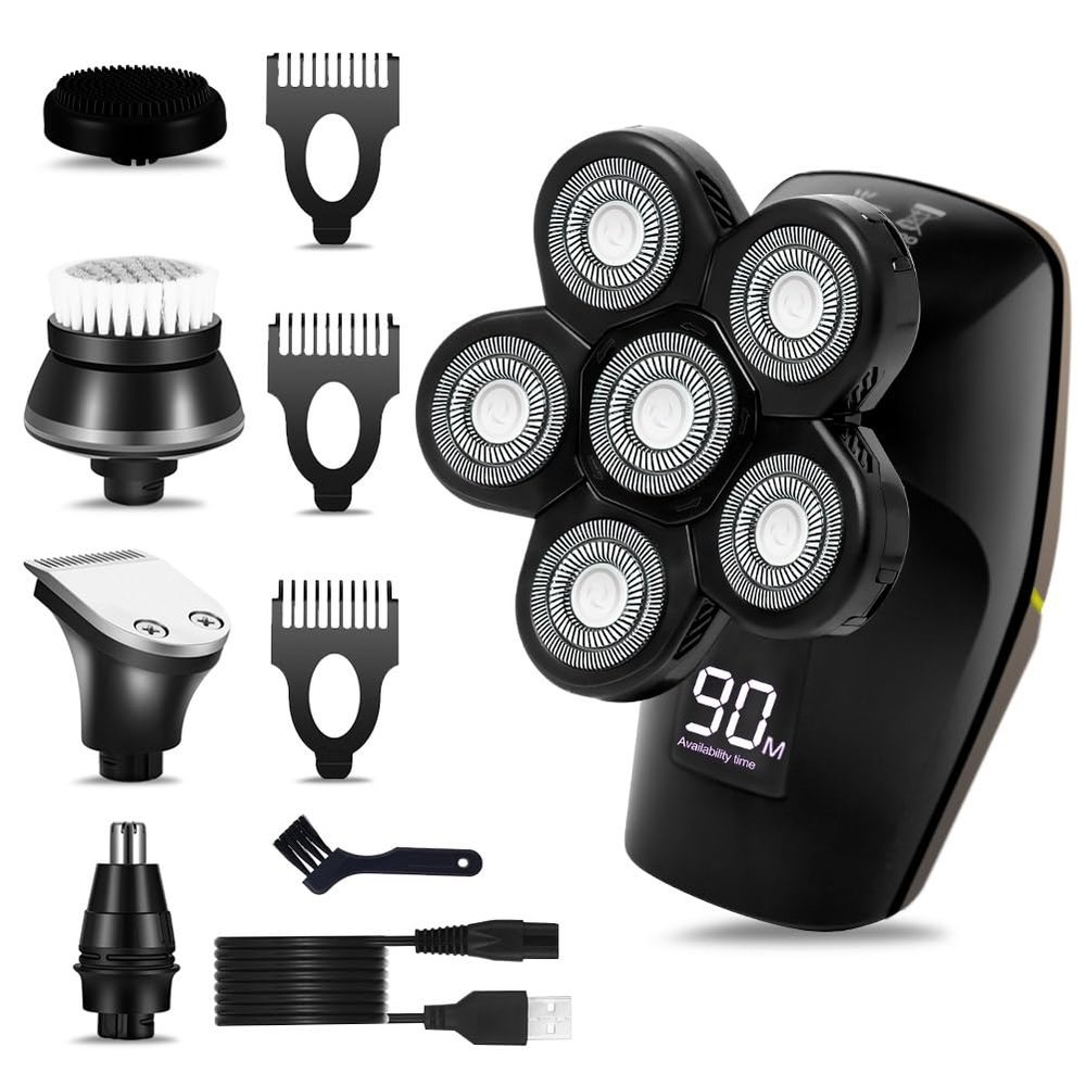 WTCBQC Head Shavers for Bald Men, Head Shavers for Bald Men 5 in 1 Electric Razor for Men Multifunctional Bald Head Shaver Cordless Grooming Kit