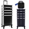 CHUANGJIN 5 in 1 Professional Makeup Train Case Aluminum Cosmetic Case Rolling Makeup Case ExtraLarge Storage Organizer with Key Swivel Wheels Salon Barber Case for Make Up Nail Hairstylists, Black view 1