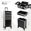 CHUANGJIN 5 in 1 Professional Makeup Train Case Aluminum Cosmetic Case Rolling Makeup Case ExtraLarge Storage Organizer with Key Swivel Wheels Salon Barber Case for Make Up Nail Hairstylists, Black view 3