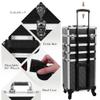 CHUANGJIN 5 in 1 Professional Makeup Train Case Aluminum Cosmetic Case Rolling Makeup Case ExtraLarge Storage Organizer with Key Swivel Wheels Salon Barber Case for Make Up Nail Hairstylists, Black view 4