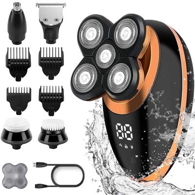 Head Shavers for Bald Men, 5 in 1 Wet Dry Electric Shaver for Men Beard Hair Trimmer Electric Razor Rechargeable Bald Shaving Machine LCD Display Grooming kit
