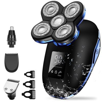Head Shavers for Bald Men, 5in1 Digital Display Wet Dry Electric Shaver Men Bald Shaving Machine Beard Hair Trimmer Body Facial Electric Razor Rechargeable (Color : OneColor)