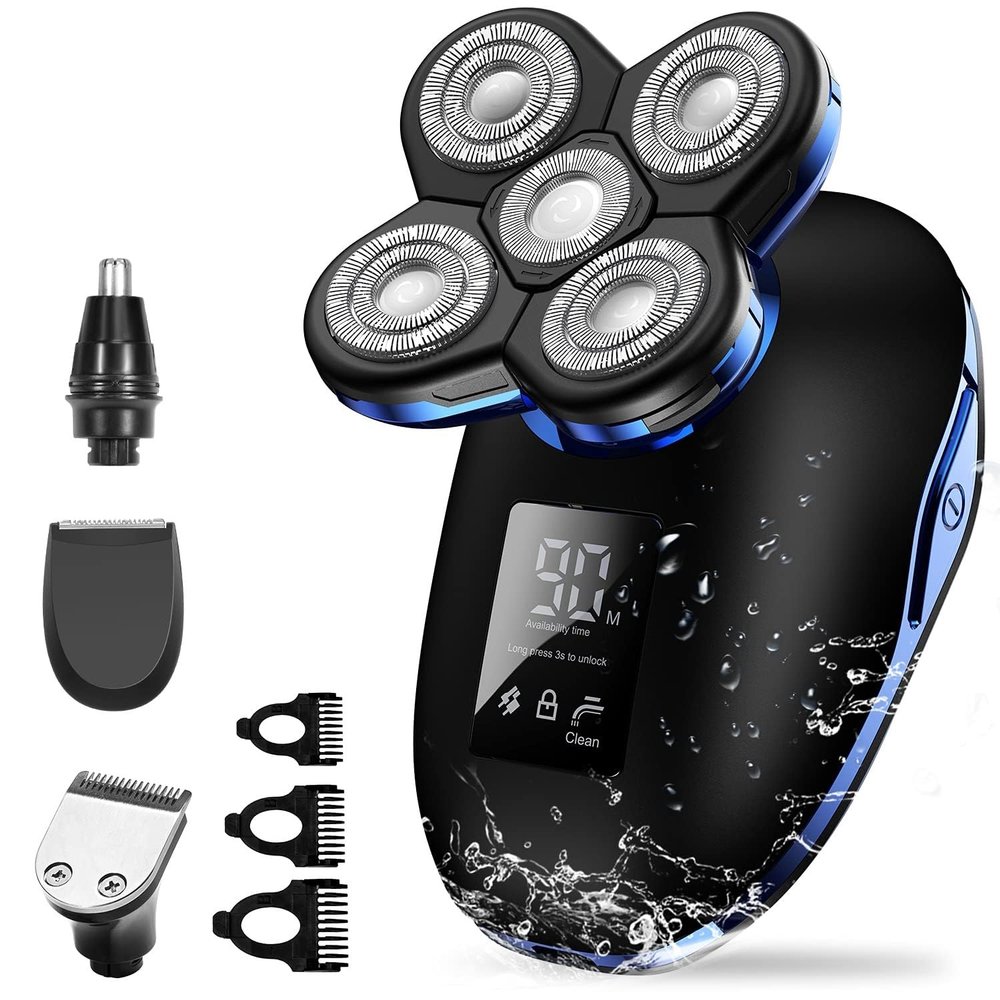 Head Shavers for Bald Men, 5in1 Digital Display Wet Dry Electric Shaver Men Bald Shaving Machine Beard Hair Trimmer Body Facial Electric Razor Rechargeable (Color : OneColor)