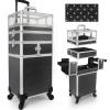 CHUANGJIN 4 in 1 Rolling Makeup Train Case Professional Cosmetic Trolley Cart Travel Nail Cart Organizer with Wheels Transparent Acrylic Panel for Makeup Hair Stylists Nail Tech (Black Crystal) view 1