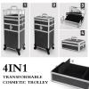 CHUANGJIN 4 in 1 Rolling Makeup Train Case Professional Cosmetic Trolley Cart Travel Nail Cart Organizer with Wheels Transparent Acrylic Panel for Makeup Hair Stylists Nail Tech (Black Crystal) view 3