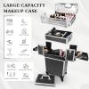 CHUANGJIN 4 in 1 Rolling Makeup Train Case Professional Cosmetic Trolley Cart Travel Nail Cart Organizer with Wheels Transparent Acrylic Panel for Makeup Hair Stylists Nail Tech (Black Crystal) view 4