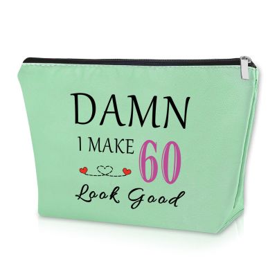 60th Birthday Gifts for Wife Green Makeup Bag 60 Year Old Birthday Gifts for Women 1964 Funny Sixty Birthday Gifts for Aunt Sister Cosmetic Bag Funny Quotes from Turning 60 Years Old Travel Pouch