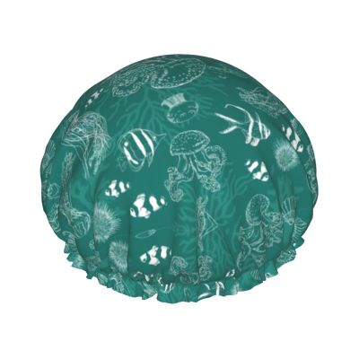 Dolphins Flowers Sea Starfish Coral Seashell Fashion Joker Bath Hat,Reusable Double Bath Hat,Enjoy A More Advanced Bathing Experience