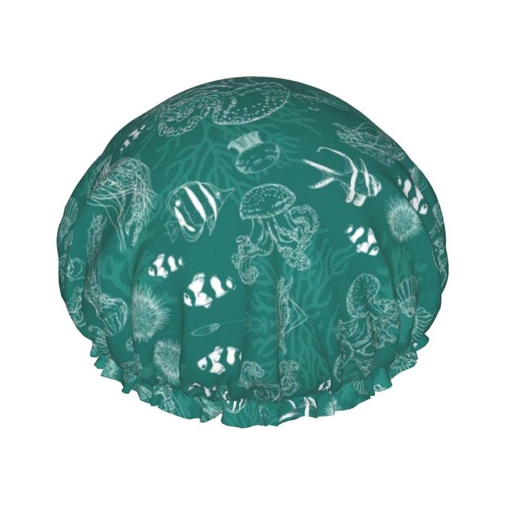 Dolphins Flowers Sea Starfish Coral Seashell Fashion Joker Bath Hat,Reusable Double Bath Hat,Enjoy A More Advanced Bathing Experience