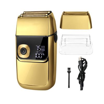 Electric Razors for Men, Electric Foil Shavers for Men All Metal 2 in 1 Foil Trimmer LED Waterproof Shaving Machine 3-Speed Adjustable (Color : Gold)