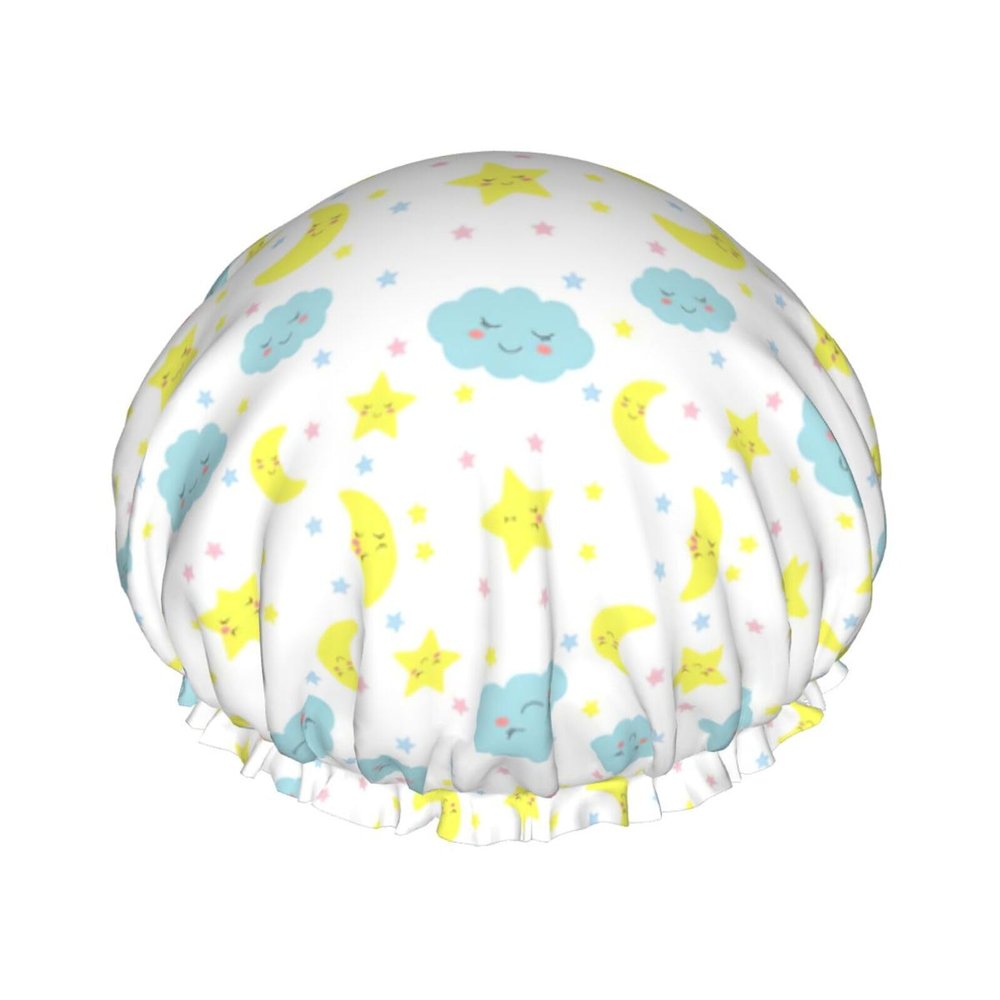 Moon Cloud Star Fashion Joker Bath Hat,Reusable Double Bath Hat,Enjoy A More Advanced Bathing Experience