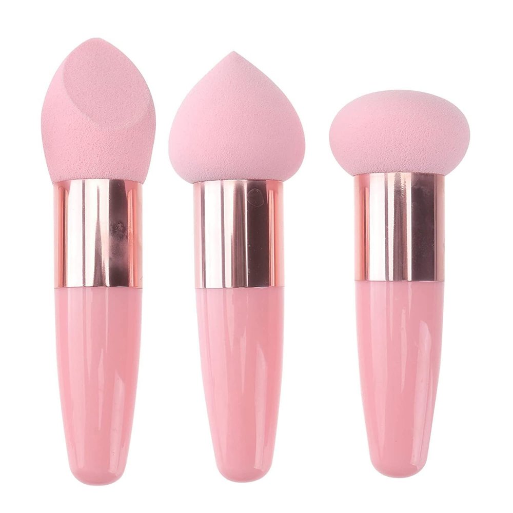 AKOAK 3 Pcs Foundation Sponge Puff, Mushroom Makeup Sponge Mix Sponge Makeup Puff Band Handle, Face Sponge BB Cream Foundation Makeup Tool (Pink)