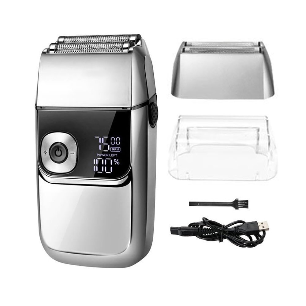 Electric Razors for Men, Electric Foil Shavers for Men All Metal 2 in 1 Foil Trimmer LED Waterproof Shaving Machine 3-Speed Adjustable (Color : Sliver)