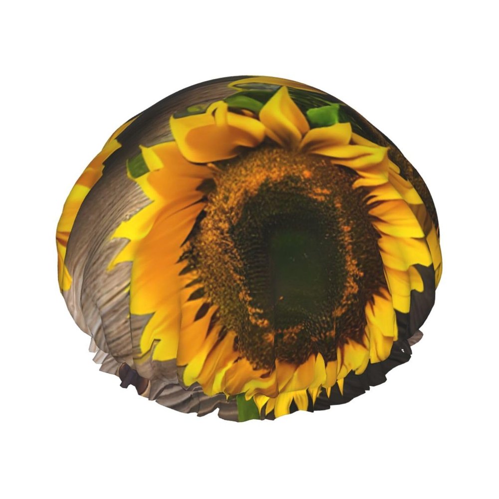 Three Sunflowers On Wooden Fashion Joker Bath Hat,Reusable Double Bath Hat,Enjoy A More Advanced Bathing Experience