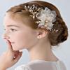 BERYUAN Flower Girls White Hair Comb with Gold Leaves, Pearls and Floral Accents for Bride, Bridesmaid, or Wedding Headpiece view 3